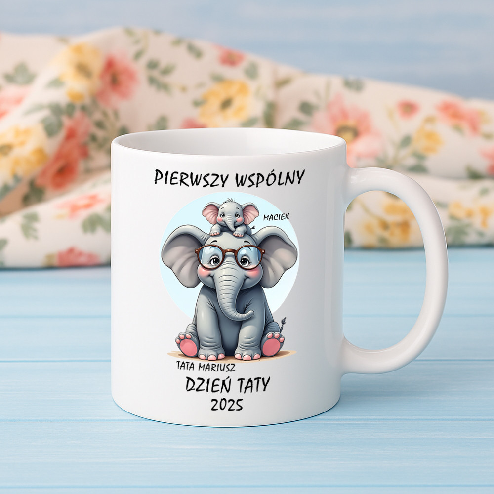 Pierwszy wspólny Dzień Taty 2025 – tata słoń - personalizowany kubek