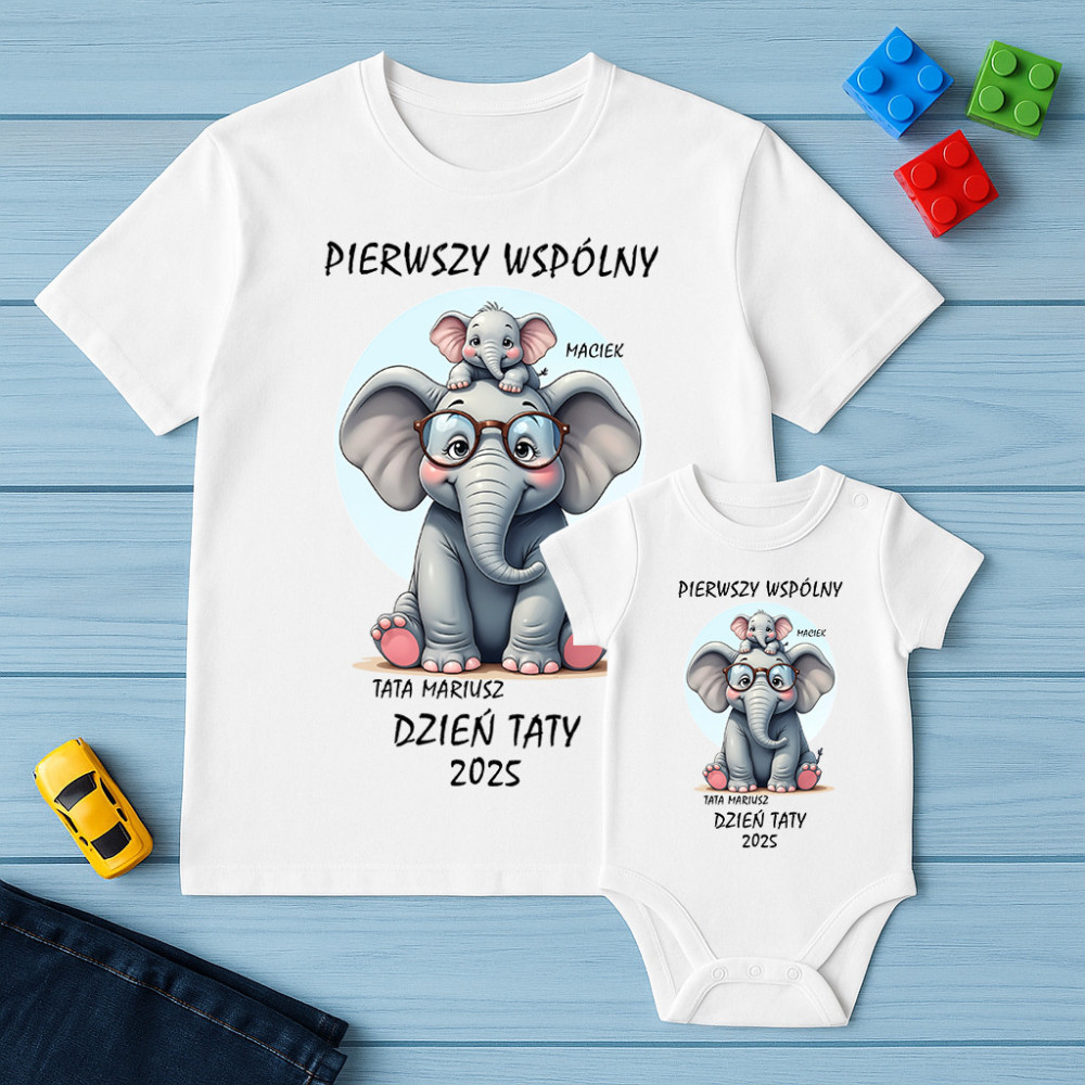 Pierwszy wspólny Dzień Taty - tata słoń - zestaw koszulka + body