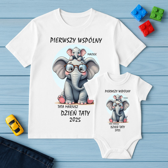 Pierwszy wspólny Dzień Taty - tata słoń - zestaw koszulka + body