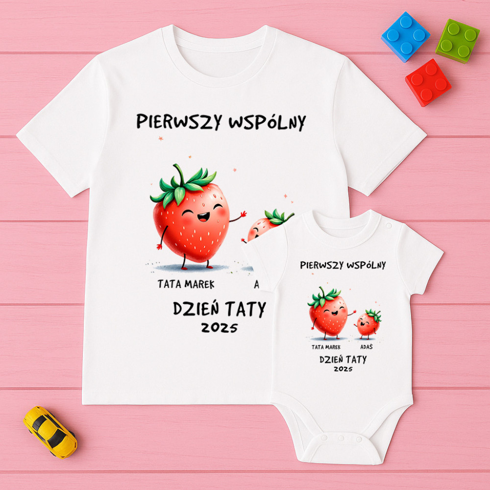 Pierwszy wspólny Dzień Taty - tata truskawka - zestaw koszulka + body