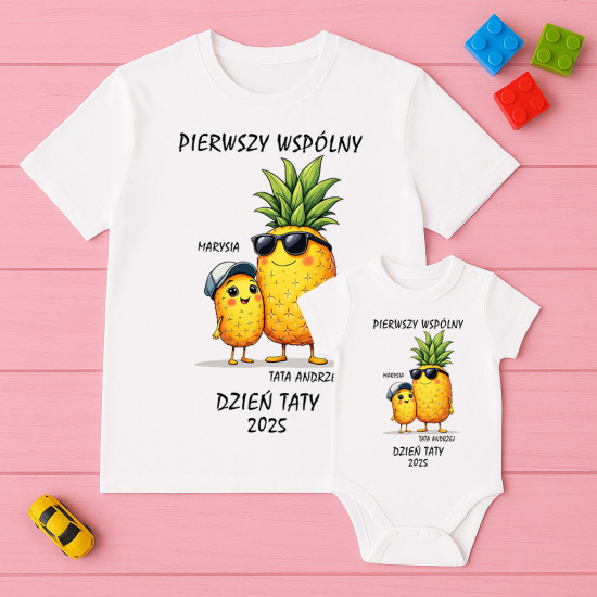 Pierwszy wspólny Dzień Taty - tata ananas - zestaw koszulka + body